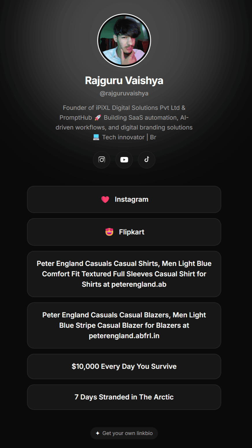 Classic Dark theme — Elegant stacked layout with dark vibes